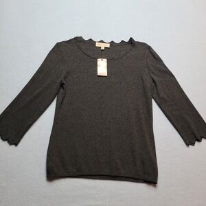 Philosophy Republic Clothing Sweater Women M Grey New Scallop Neck 3/4 Sleeve
